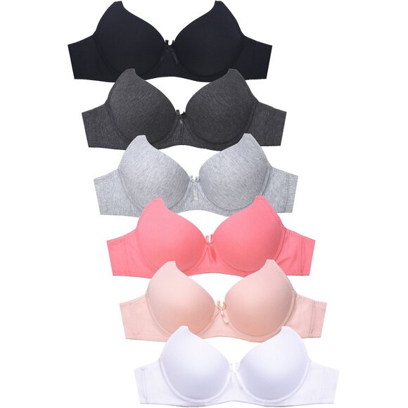PACK OF 6 Women's Sofra Full Coverage Underwire Solid T Shirt Bras (BR4450P) - Picture 1 of 4
